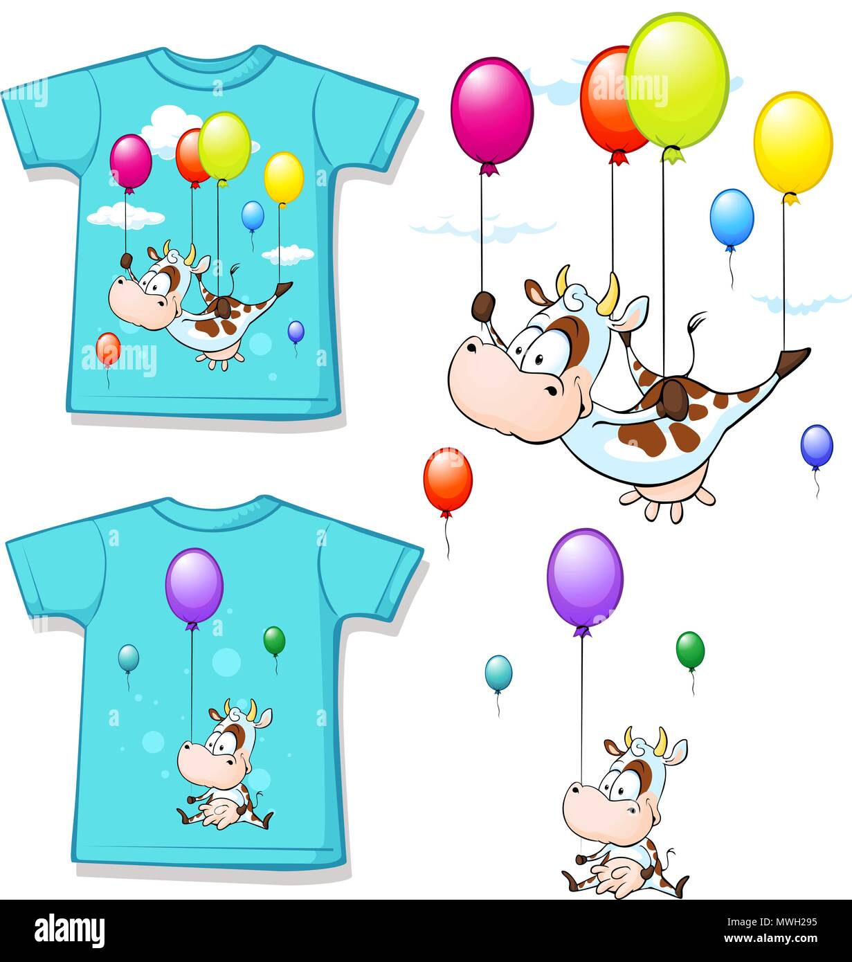 Shirt Avec Drole De Vache Imprime Avec Vol En Montgolfiere Vector Illustration Image Vectorielle Stock Alamy