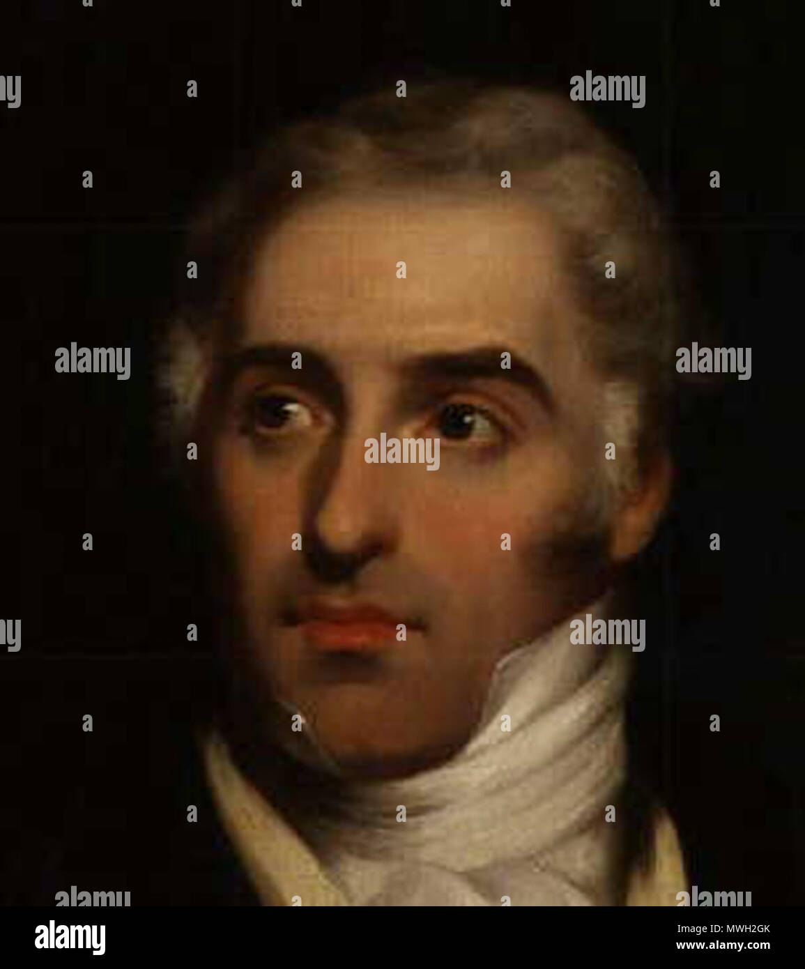 . L'échantillon d'une peinture de Thomas Michael Sadler (1780-1835), réformateur social et politique, économiste né à w:Snelston, Derbyshire, le 3 janvier 1780, était le plus jeune fils de James Sadler de l'ancienne halle, n'veridge. S elon la tradition de sa famille est venue de Warwickshire, et descendait de Sir Ralph Sadler . 1830. William Robinson 414 Thomas Michael Sadler mw clip05563 Banque D'Images