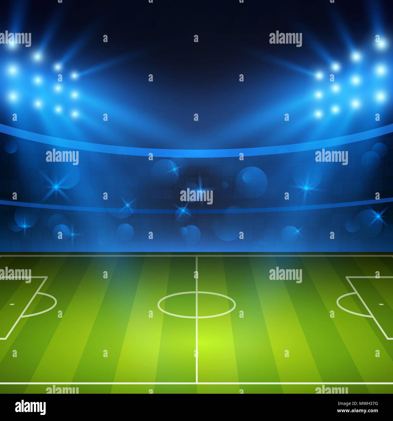 Stade de soccer. Terrain de football avec des lumières du stade. Vector illustration Illustration de Vecteur