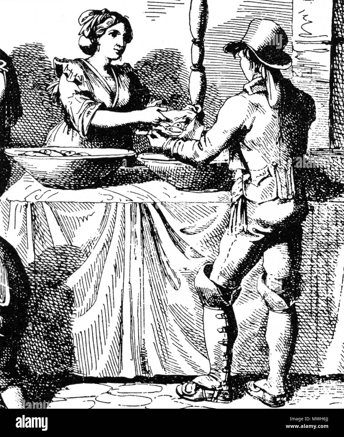 . Verkauf von frittierten Fischen. Stich von Bartolomeo Pinelli (Ausschnitt) . Frühes 19. Jahrhundert. utilisateur:Rainer Zenz 229 fritto misto--1 Banque D'Images