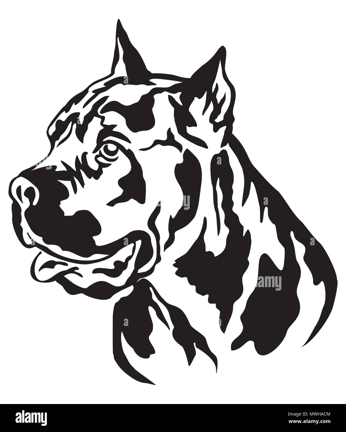 Portrait de profil décoratif en chien Cane Corso Italiano, vector illustration en couleur noir isolé sur fond blanc Illustration de Vecteur