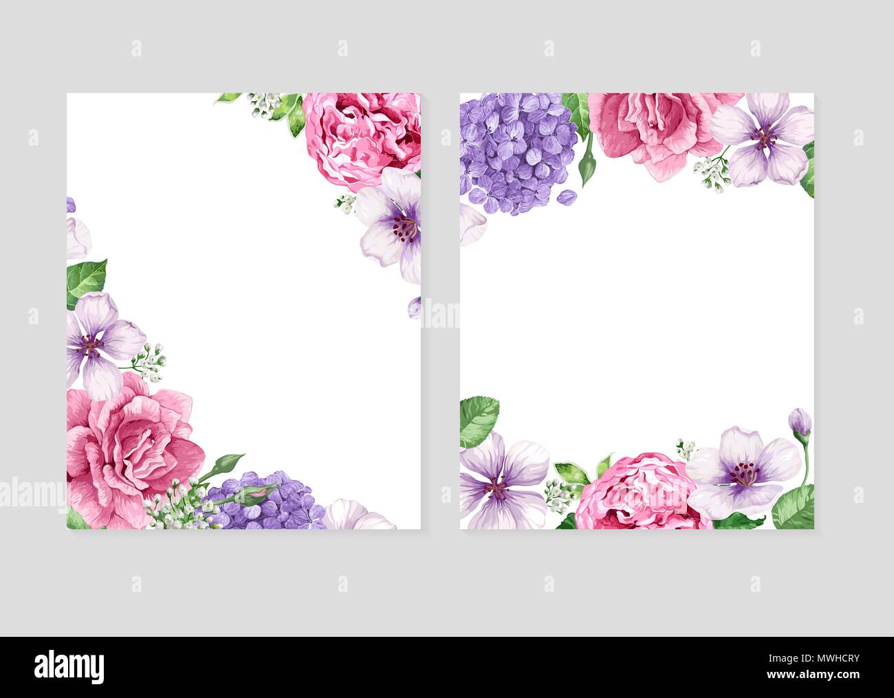 Modèle vierge floral set. Des fleurs dans un style aquarelle isolé sur