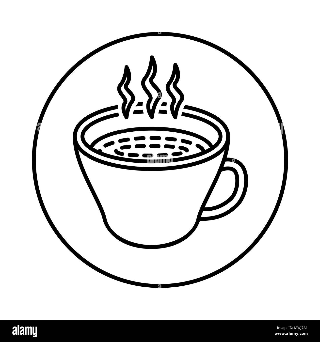 Vecteur de café chaud ou un thé dans l'icône de la ligne du cercle, symbole iconique dans un cercle, sur fond blanc. Vector design iconique. Illustration de Vecteur