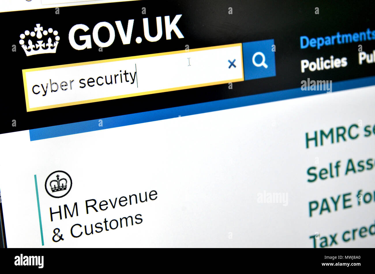 Le Gouvernement britannique d'impôt HMRC website : La cybersécurité Banque D'Images