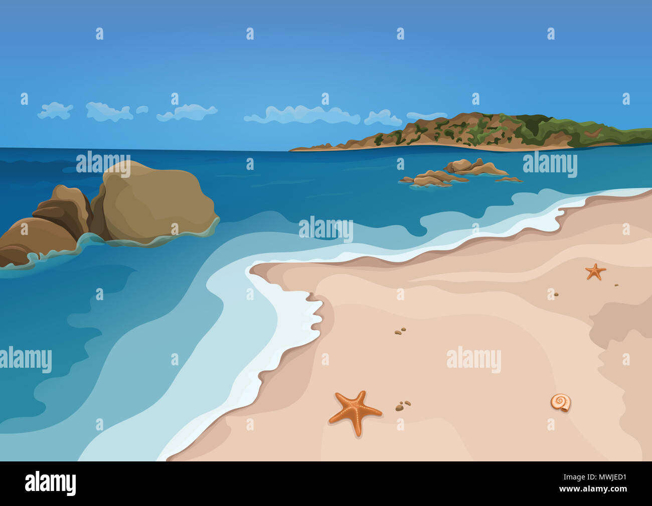 Plage De Sable Et Mer Graphiques En Couleur Dessin