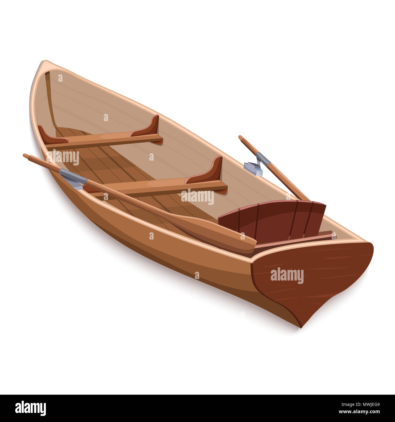 Bateau En Bois Avec Avirons Graphiques En Couleur Dessin Illustration De Skiff En Bois Brun Avec Deux Sieges Et Paddle Isole Sur Blanc Retour Photo Stock Alamy