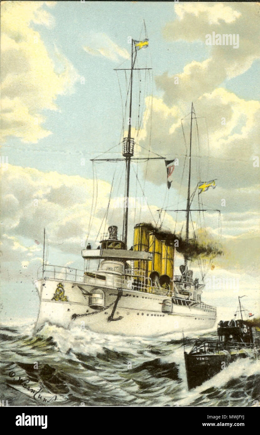 . Svenska : HMS Fylgia runt de 1910 vykort postad 1911 English : HMS Fylgia autour de 1910 d'une carte postale posted 1911 . 1910. Konstnär : O. Wernlund Pansarkryssaren 466 Fylgia Banque D'Images