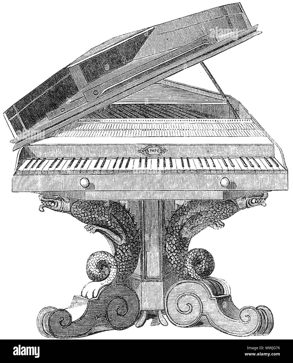 Sous-titré '. Gravure le pianoforte ici présenté est fabriqué par M. PAPE, de Londres, Paris et Bruxelles ; il est fait pour servir de table quand éteindre" . 1851. non signée, 467 PapeTablePiano non crédité Banque D'Images