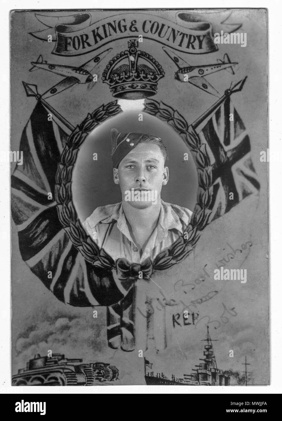 Soldat dans l'Artillerie royale envoie une carte postale à la maison de l'Afrique du Nord, 1940-1942. Seconde Guerre mondiale Banque D'Images