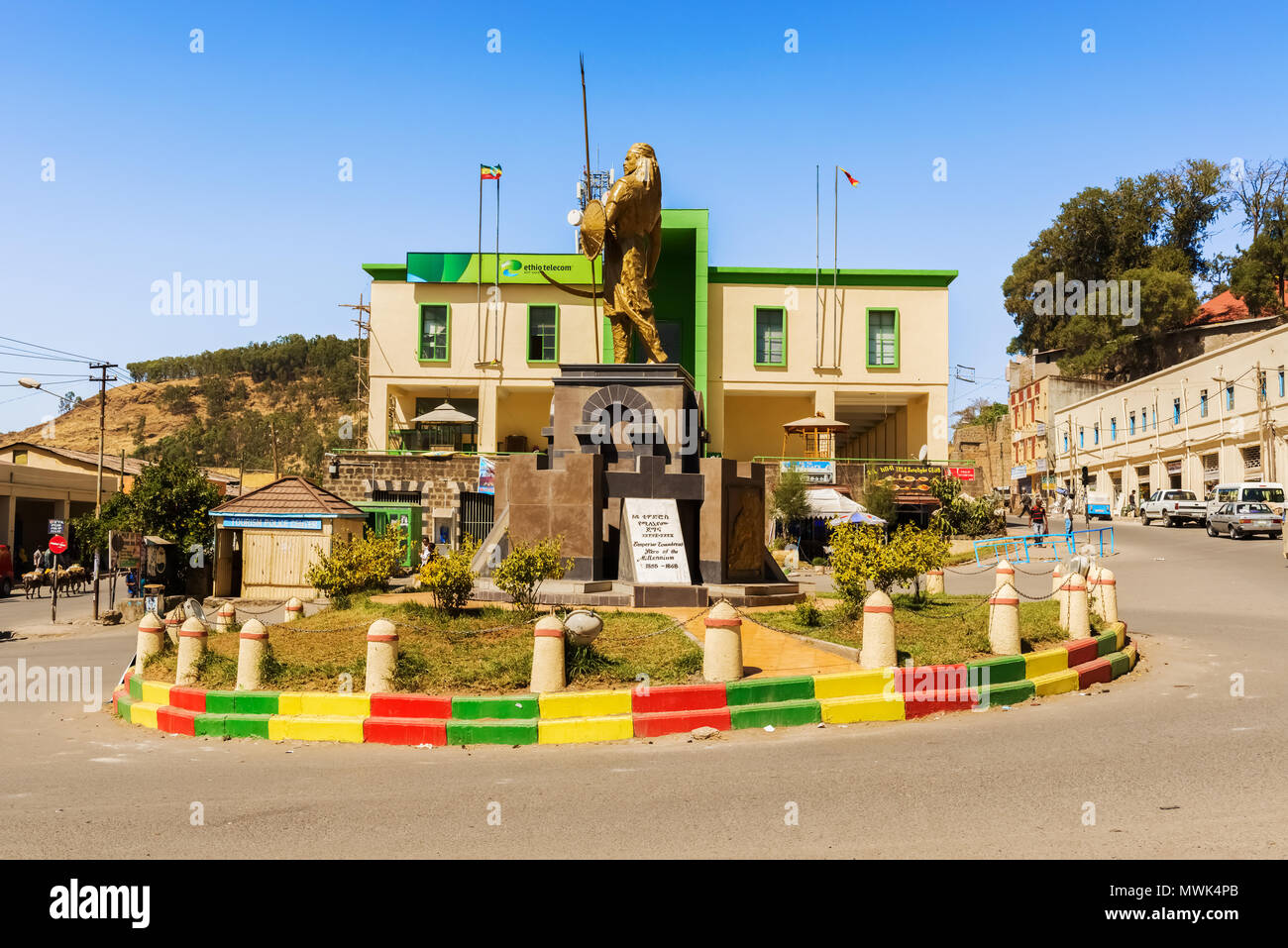 Gondar, Éthiopie - le 9 février 2015 : le Négus Théodoros, appelé héros du millénaire, monument au centre square de Gondar en Ethiopie. Banque D'Images