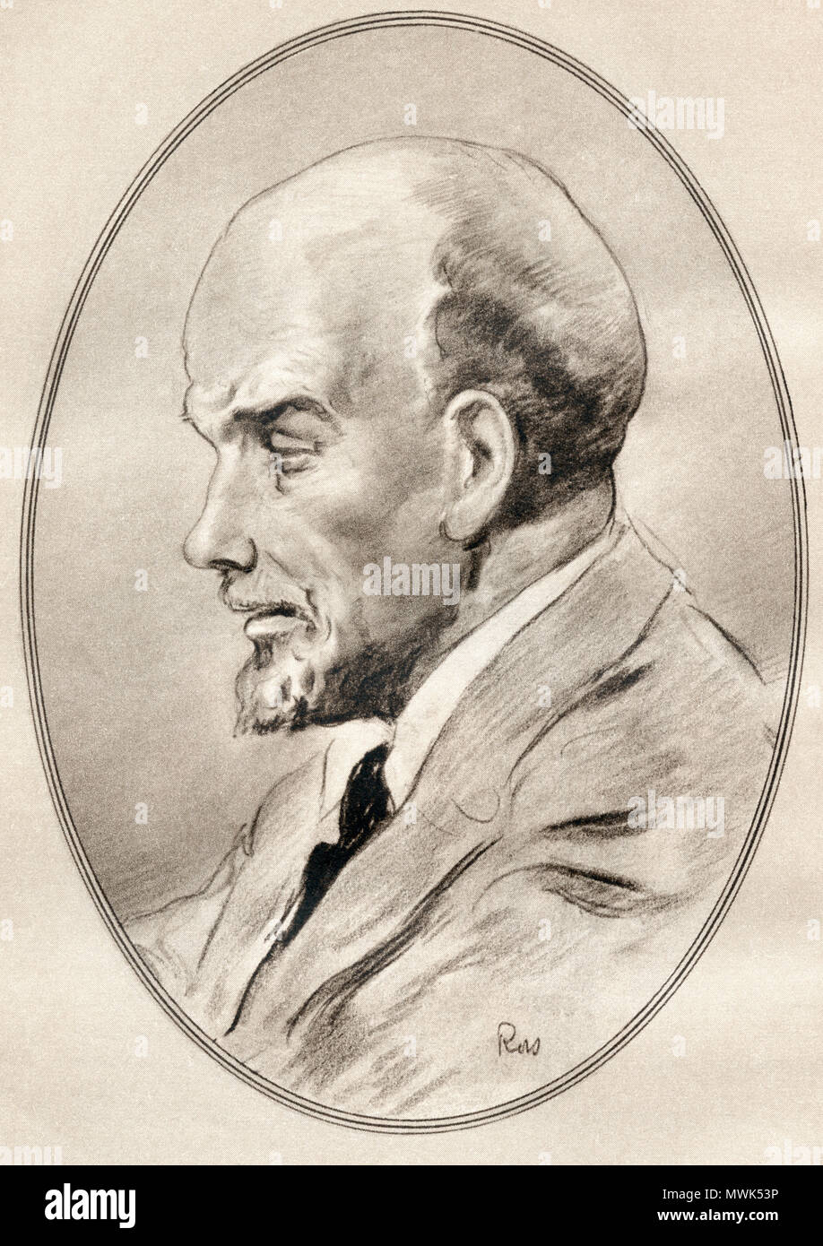 Vladimir Ilitch Oulianov, alias Lénine, 1870 - 1924. Fédération révolutionnaire communiste, homme politique et théoricien de la politique. Illustration par Gordon Ross, artiste et illustrateur américain (1873-1946), de la vie des hommes. Banque D'Images