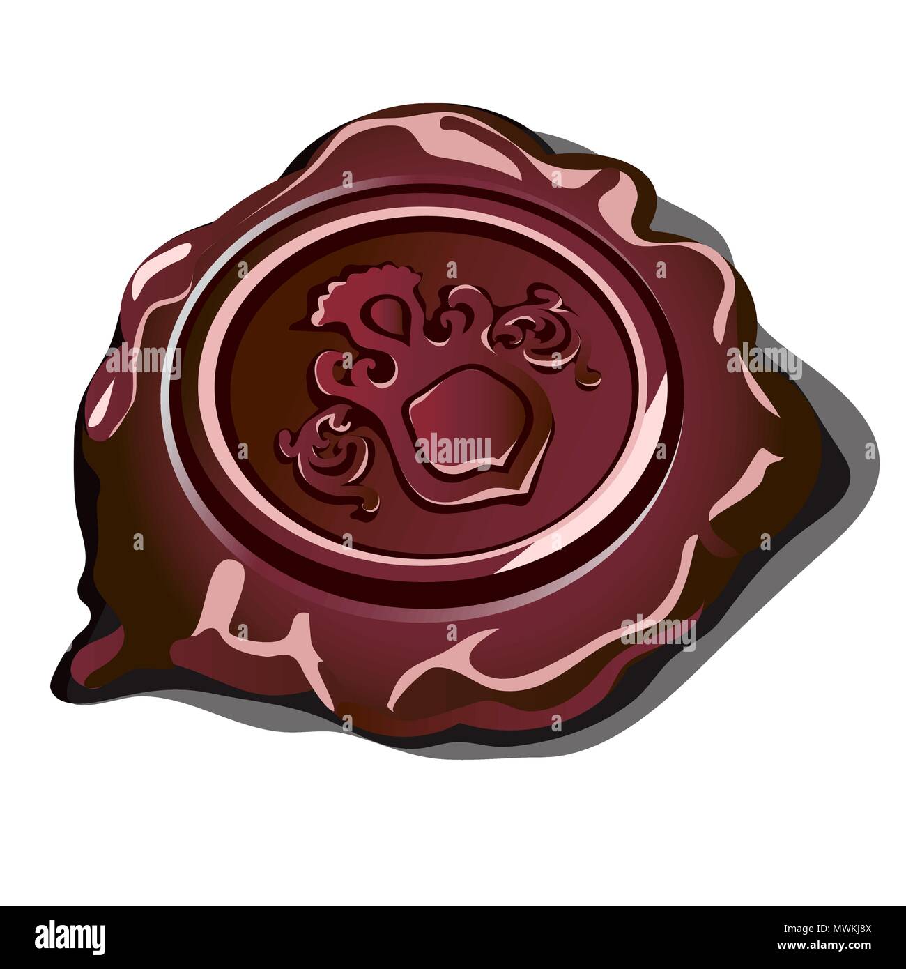 Sceau Royal sur le cachet de cire isolé sur un fond blanc. Cartoon Vector illustration close-up. Illustration de Vecteur