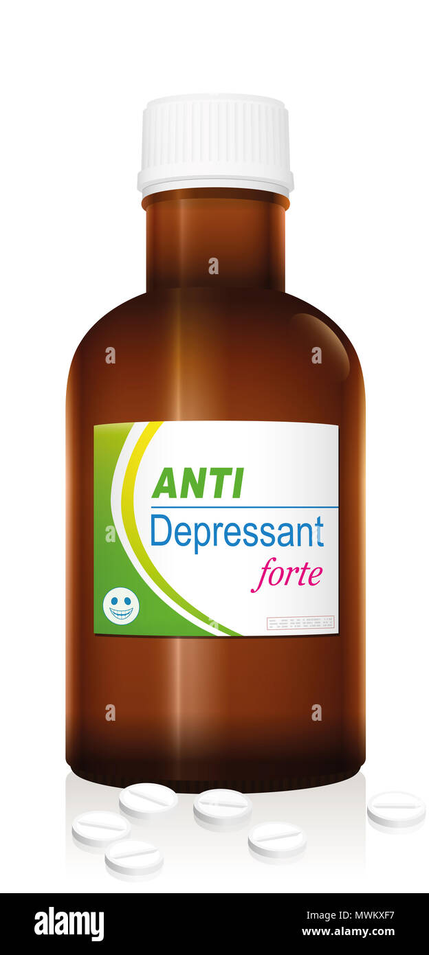 Comprimés anti dépresseur nommé forte avec un comprimé comme le logo de la marque sur la bouteille. C'est un faux, de produits médicaux Banque D'Images