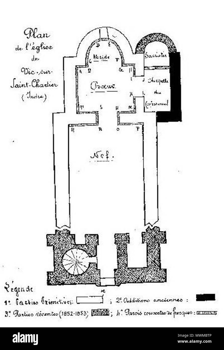 . English : Plan de l'église Saint-Martin de Nohant-Vic, par l'abbé Emile Jacob, 1931 . 18 septembre 2011. L'abbé Emile Jacob 488 PlanEgliseC Banque D'Images