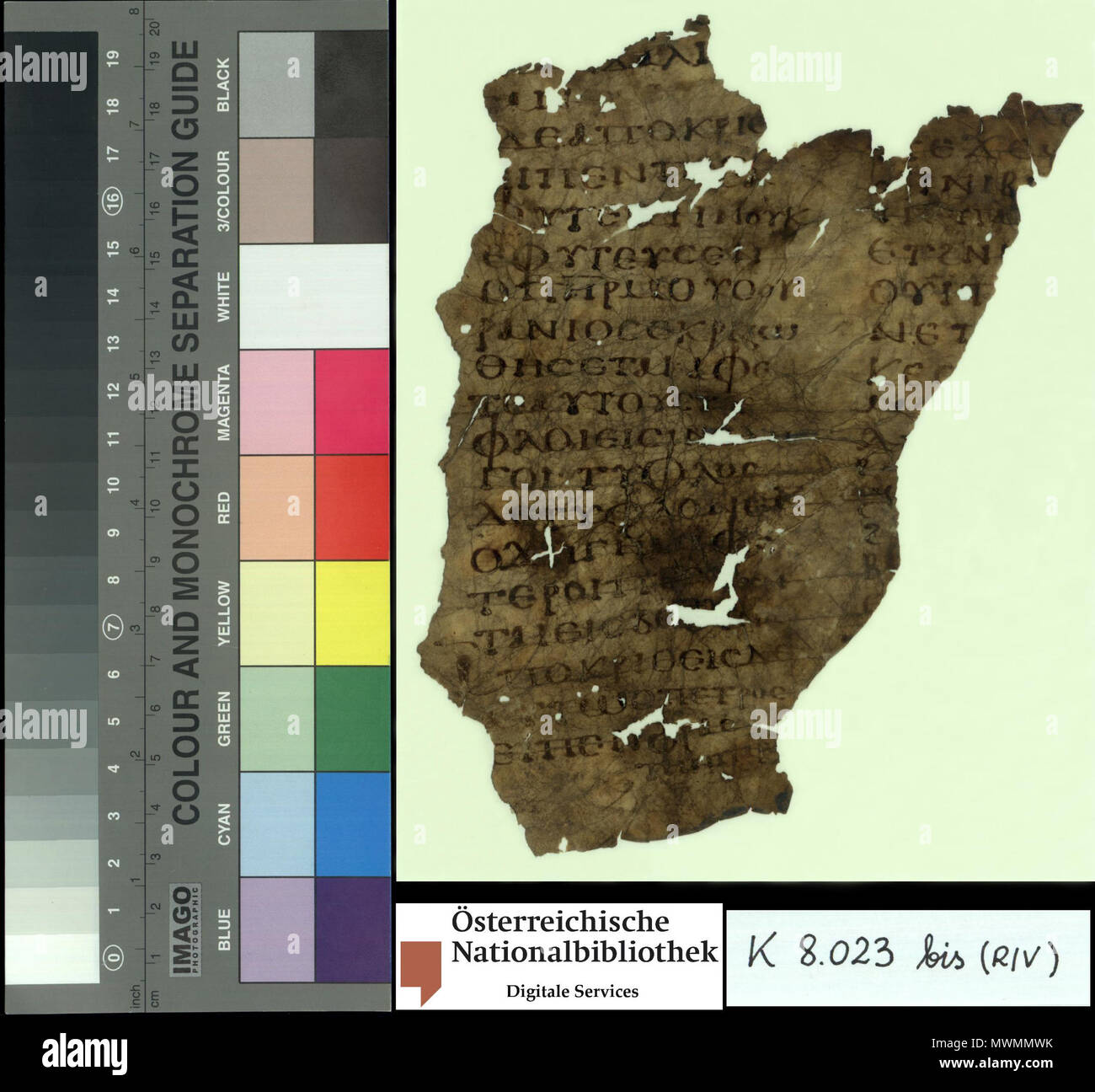 . Anglais : Greek-Coptic manuscrit du Nouveau Testament avec Matthieu 15:12-19. 6ème siècle. 621 Inconnu Onciale 0237 recto Banque D'Images