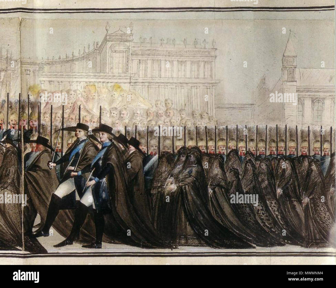 . Вторичные похороны Петра III, 2 декабря 1796 г. Том представление Составить выглядела как о, траурная процессия изображению можем мы по ее, сделанному всей вероятности неизвестным (по, итальянским художником). Изображение представляет рулон длиной это собой 15,8 м и шириной 0,75 м. За ними великие князья женами Александр и Константин с . vers 1796. L'italien ( ?) anonimous 478 Pierre III de Russie's burial det14 Banque D'Images