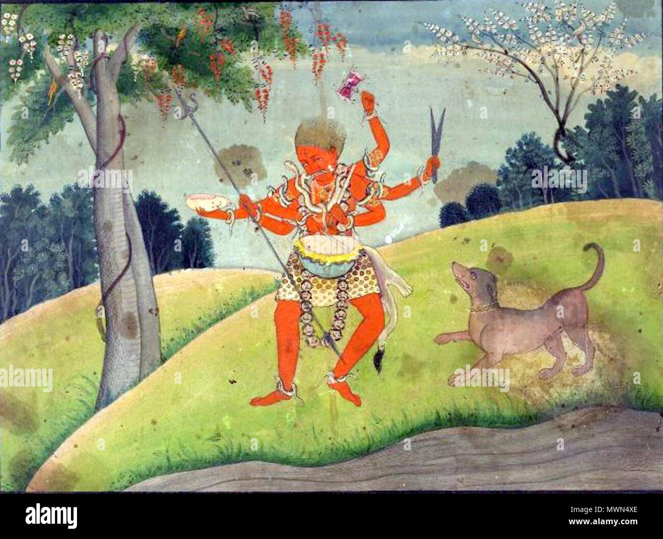 . English : 'la peinture. Déité. Śiva Bhairava comme avec un chien. Peint sur papier.' . 19e siècle. 512 Inconnu Rakta Bhairava Banque D'Images