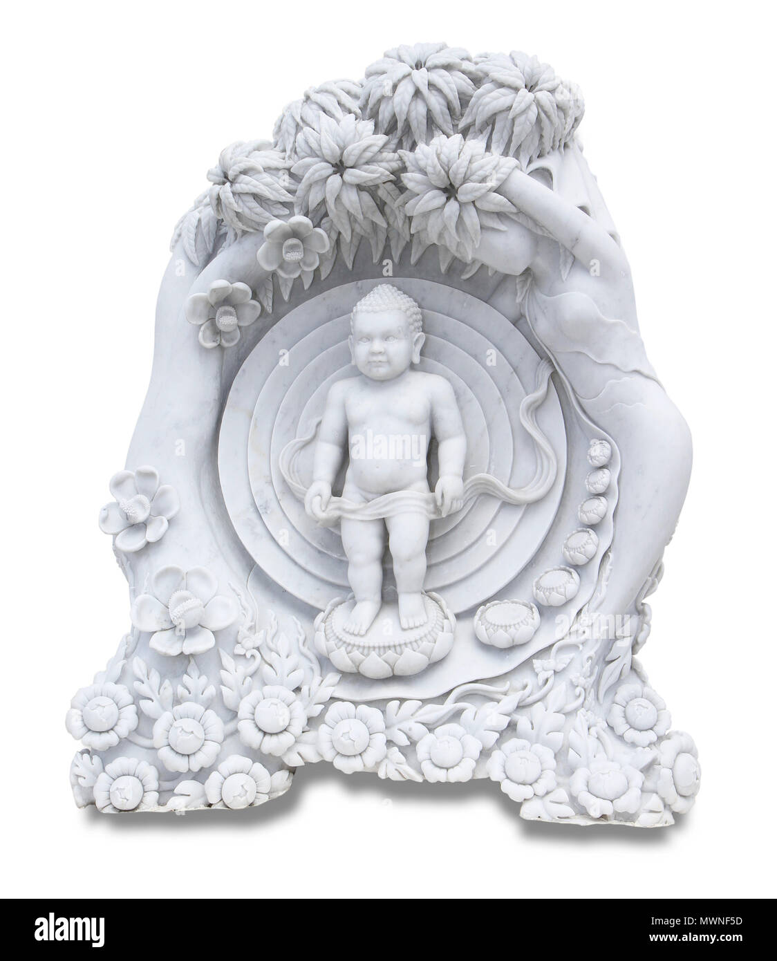 Statue en marbre de la petit bouddha isolé sur fond blanc Banque D'Images