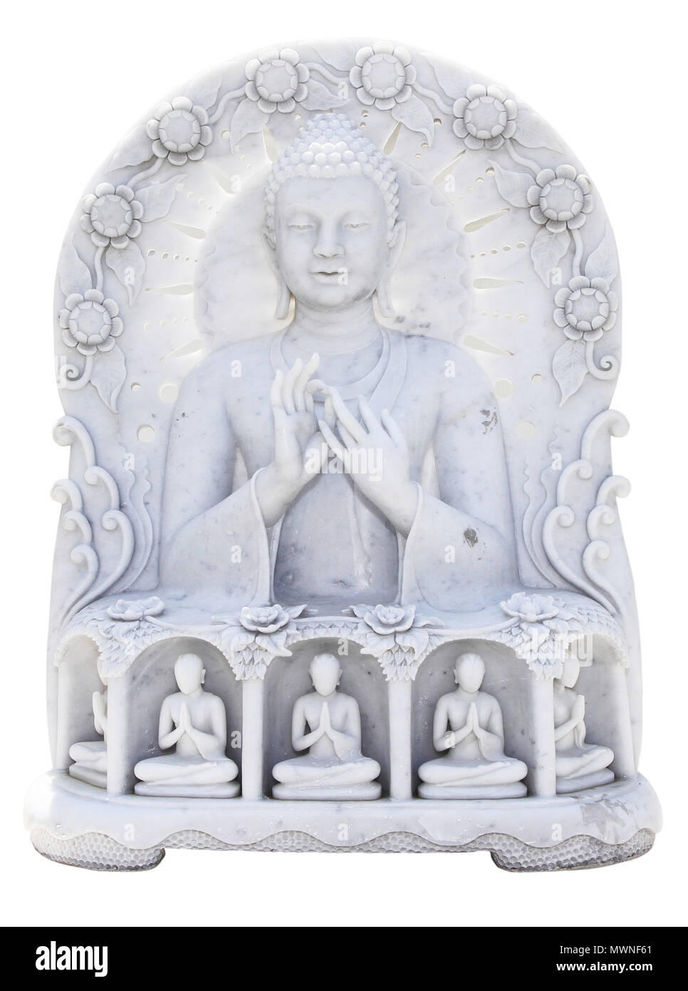 En statue de bouddha isolé sur fond blanc Banque D'Images