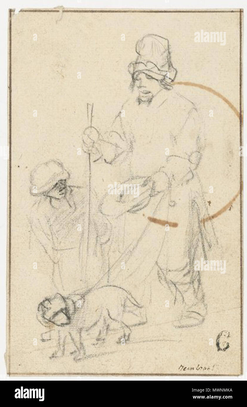 . Anglais : Leon Lhermitte, un mendiant aveugle avec un garçon et un chien avec l'inscription 'généraux Rembrant', craie noire, l'encre brune, lignes de trame (13 x 8,5 cm.) . pas donnée. Vlieger, Simon de Vlieger, 517, 'un mendiant aveugle avec un garçon et un chien" Banque D'Images