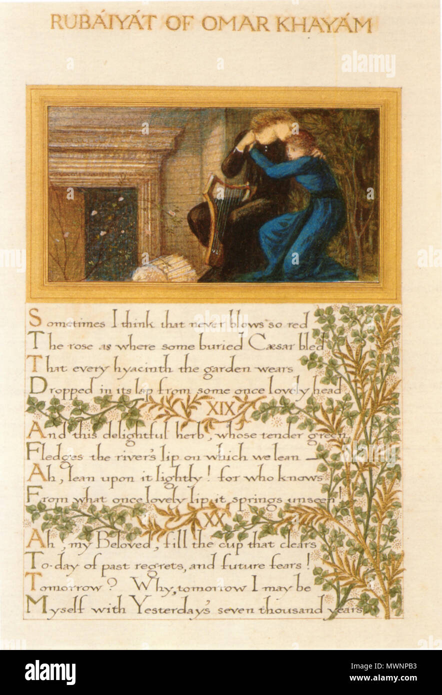 Marginalia @ Cie. - Page 2 La-page-dun-manuscrit-enlumine-des-rubaiyat-domar-khayyam-aquarelle-carrosserie-et-feuille-dor-la-calligraphie-et-lornementation-par-william-morris-illustrations-par-edward-burne-jones-annees-1870-william-morris-edward-burne-jones-531-rubaiyat-morris-burne-jones-autographe-mwnpb3