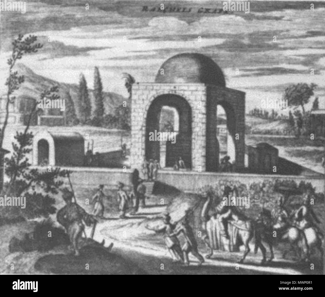 . Anglais 17thcentury Dutch gravure du tombeau de Rachel, à Bethléem