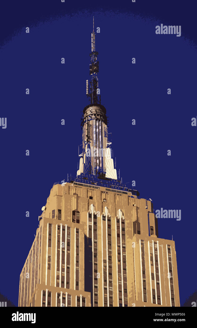 Empire State Building (1930-1931), sommet, montrant des échecs et Art Déco (rendu en PS, illustration), par William Lamb, New York, NY, USA Banque D'Images