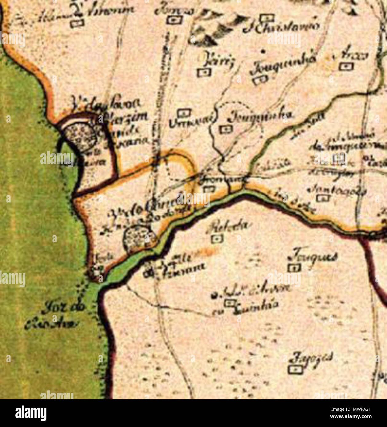. Anglais : carte ancienne de la ville de Póvoa de Varzim et Vila do Conde . 24 janvier 2013, 15:41:15. 16e siècle plan 500 Povoa VConde Banque D'Images