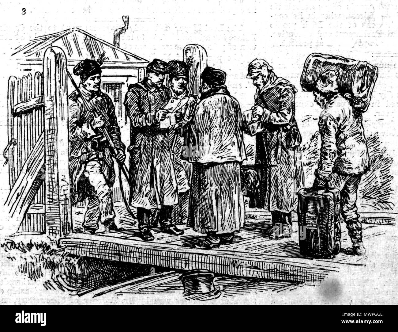 . Les gardes roumains d'empêcher l'importation d'armes en provenance de la Russie pour la Bulgarie - passeport de l'examen sur la banque roumaine du Danube . 3 décembre 1887. M. Lachmann 528 gardes roumains d'empêcher l'importation d'armes en provenance de la Russie pour la Bulgarie - passeport de l'examen sur la rive du Danube Roumain Banque D'Images
