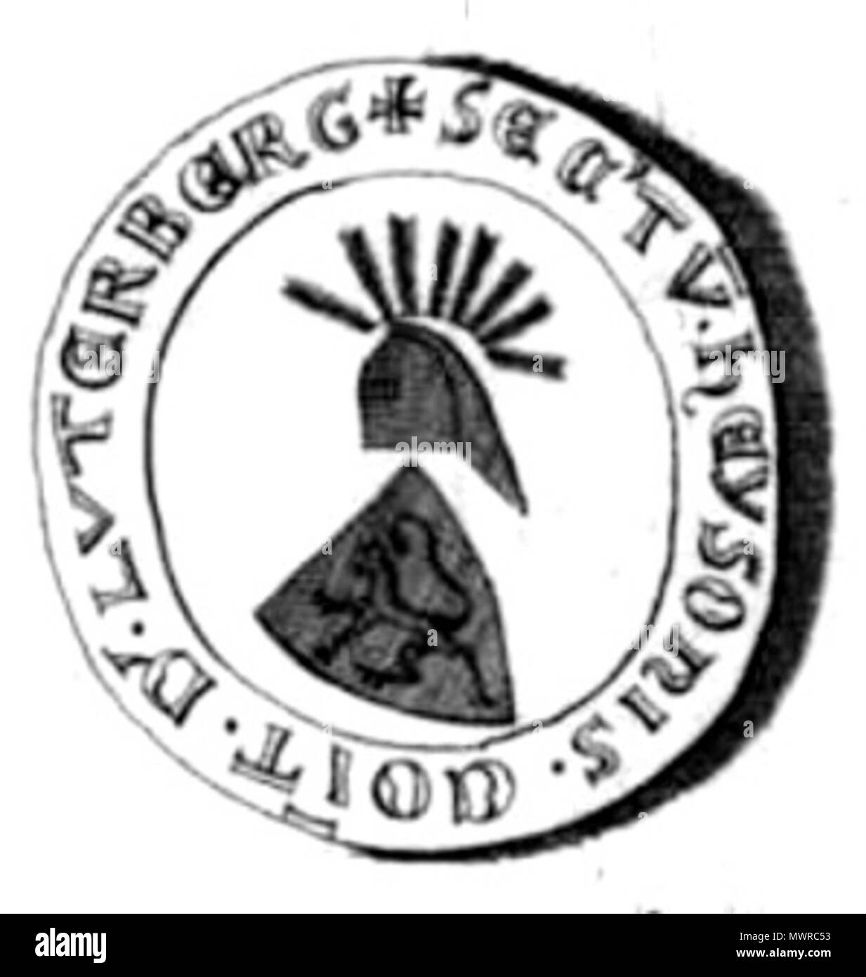 . Deutsch : von Abdrucks Nachzeichnung des Siegels des Heiso von Lutterberg auf einer von Déclaration 1369 ([1]). Randbeschriftung : SE..TV . HEYSONIS.OIT D[E] LUTERBERG. 1753. Schöttgen / Kreysig 558 Siegel Tabula VI. 3 Banque D'Images