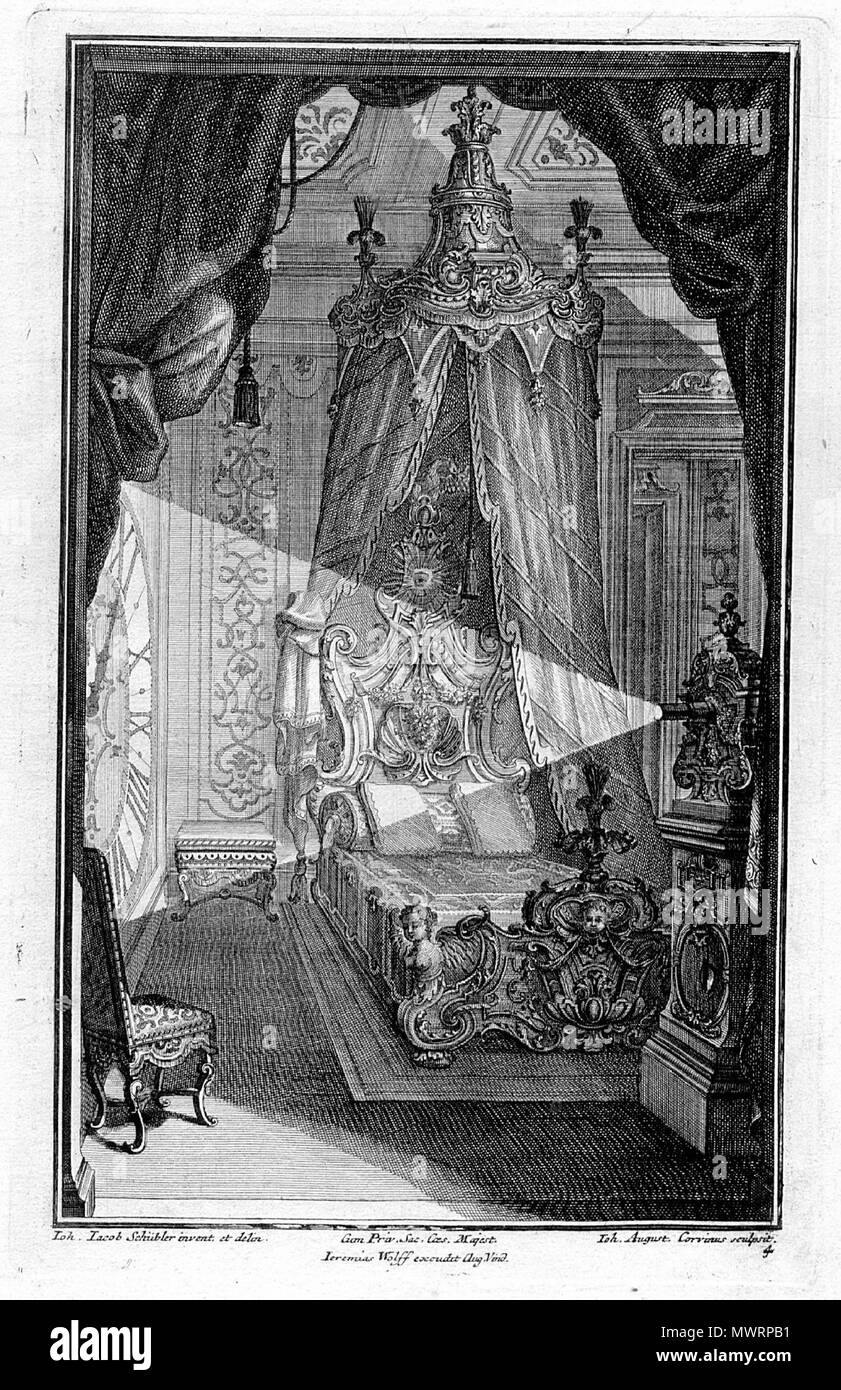 . Anglais : Propositions pour l'architecture baroque et l'intérieur de la décoration. Un lit de luxe. Deutsch : Vorlagen für Architektur und barocke Walter Lipp. Ein Himmelbett. vers 1730. Johann Jacob Schübler 548 Schuebler Himmelbett Banque D'Images