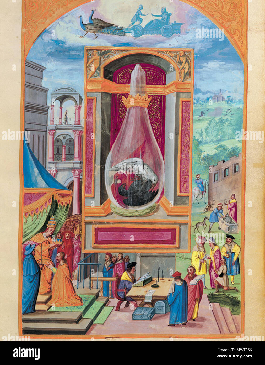 570 Splendor Solis - Traité d'Alchimie - Jupiter - Les trois oiseaux (Les Sept Flasques) Banque D'Images