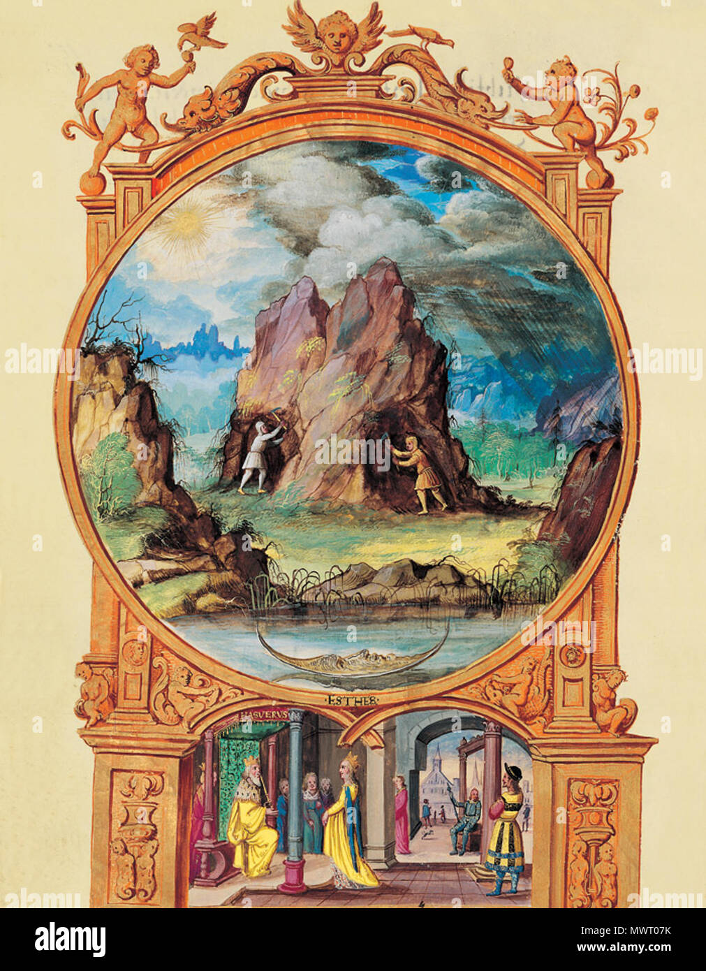 570 Splendor Solis - Traité d'Alchimie - Mineurs creusant la colline Banque D'Images
