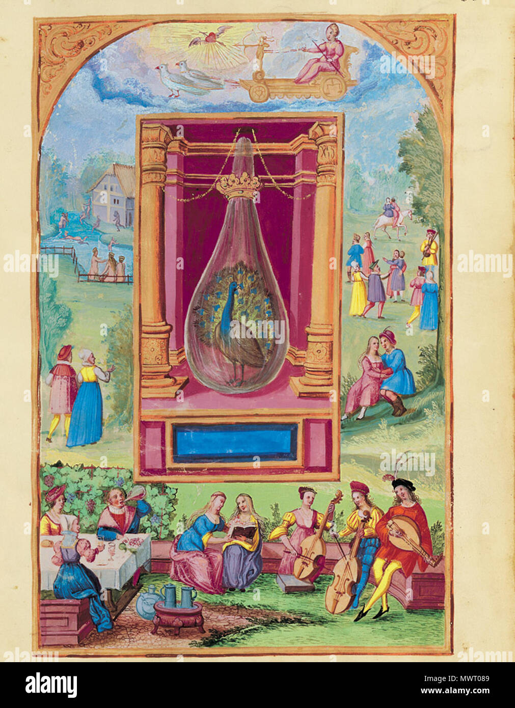 570 Splendor Solis - Traité d'Alchimie - Vénus - la queue du paon (Les Sept Flasques) Banque D'Images