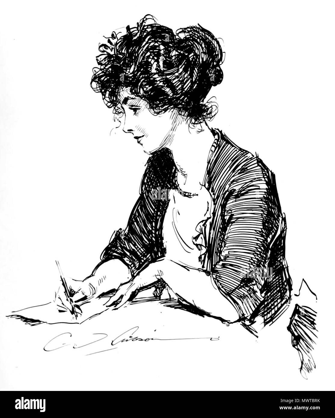. Anglais : La fille qu'il a laissé derrière lui par Charles Dana Gibson, du Livre des sans-abri . 1916. w:Charles Dana Gibson 593 Le Livre des sans-abri (New York, Charles Scribner's Sons, 1916) 77 Banque D'Images