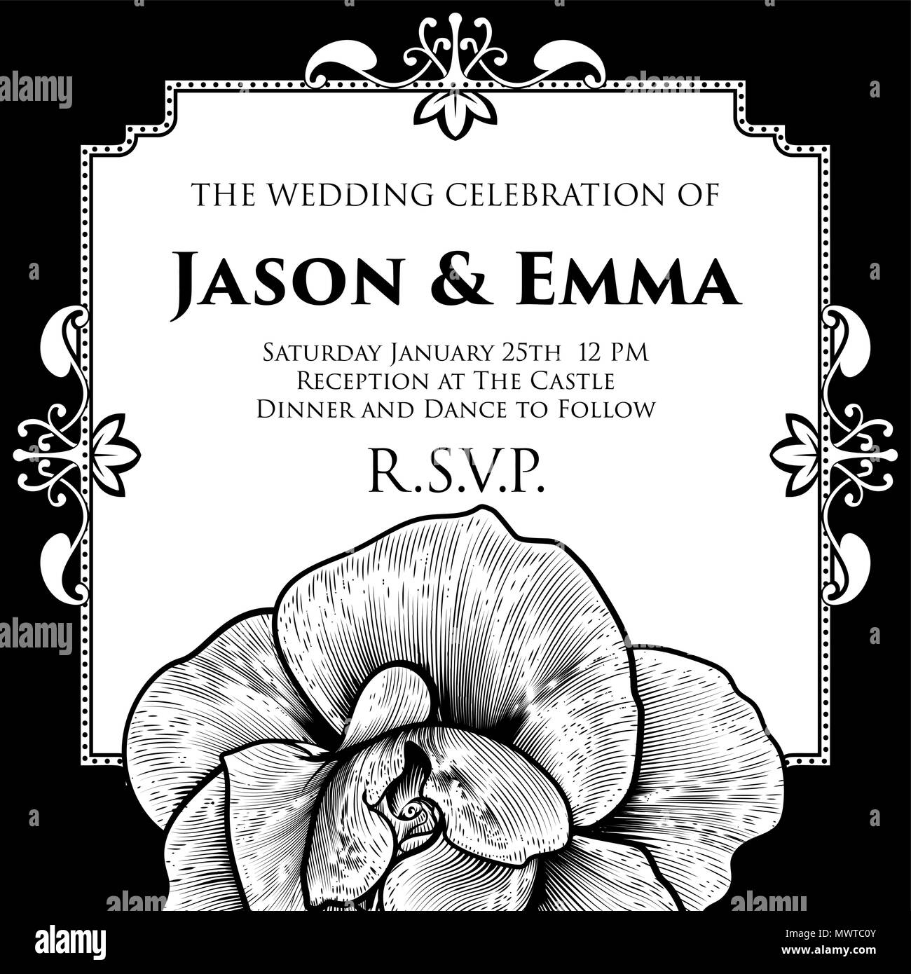 Modèle d'Invitation Inviter Mariage Rose Illustration de Vecteur