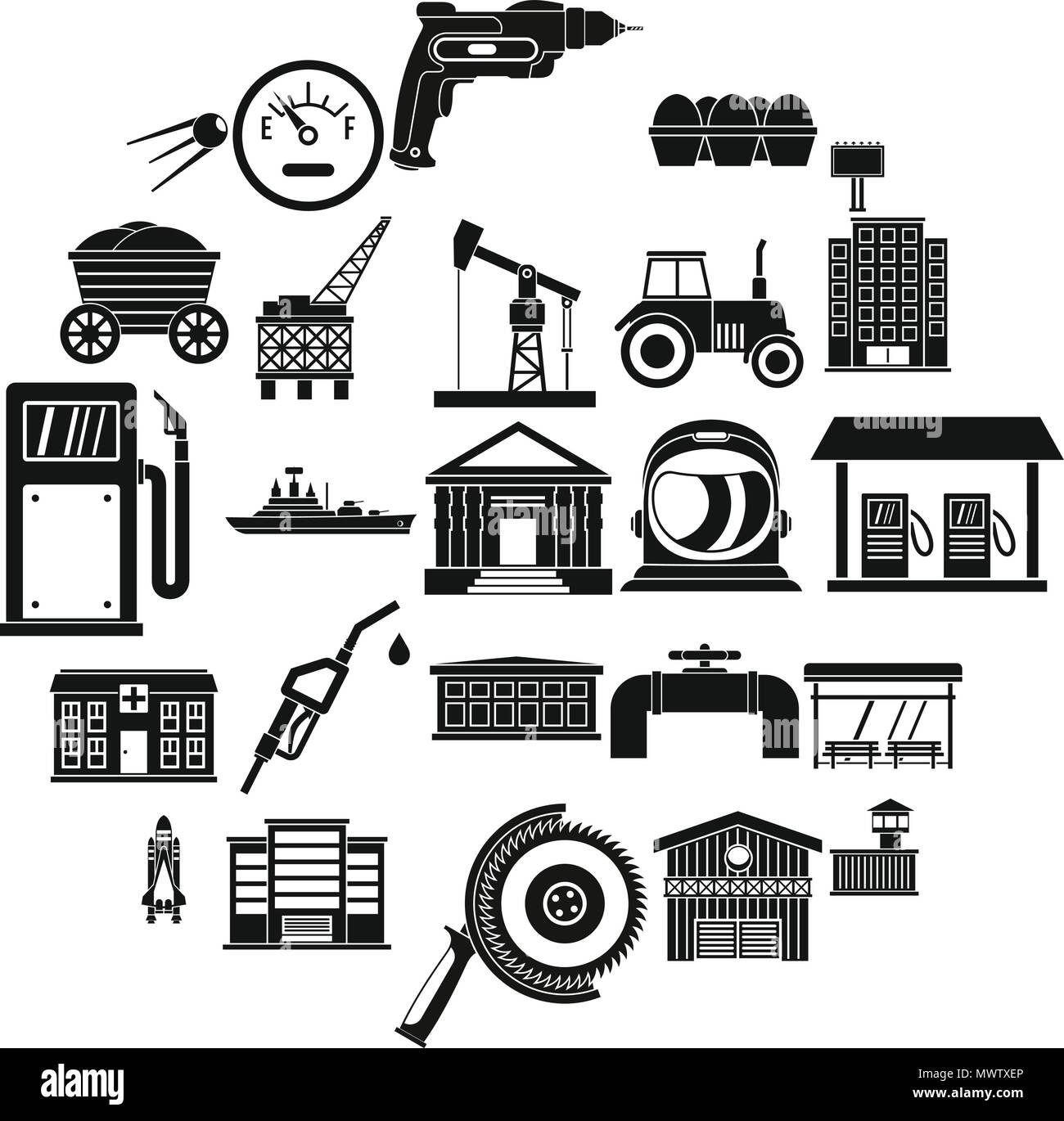 Les travailleurs de l'usine, le style simple icons set Illustration de Vecteur