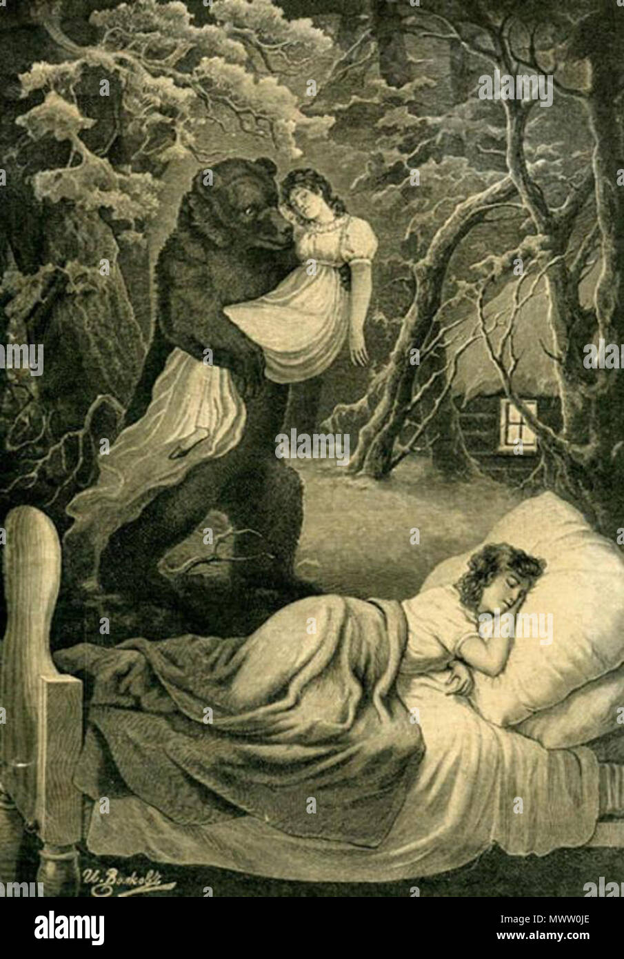 . Шюблер с рис. И. Волкова Сон Татьяны. 1891 . 1891. Шюблер с рис. И. Волкова 588 Tatiana Larina's dream par Volkov (1891) Banque D'Images