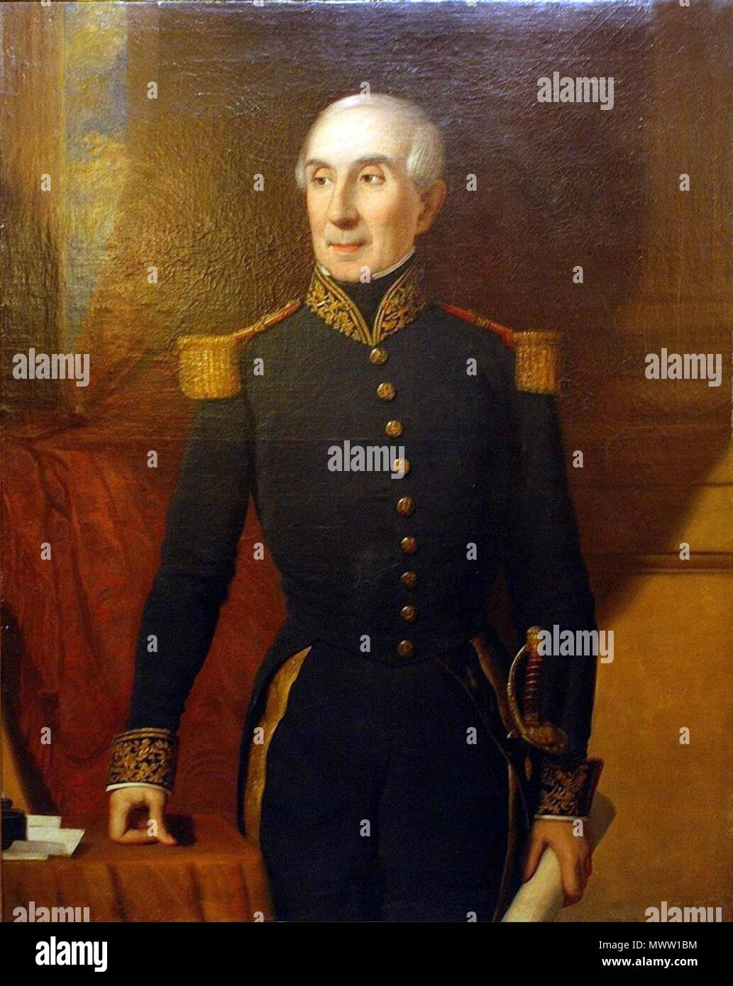 . Español : Manuel Blanco Encalada (Buenos Aires, 21 de abril de 1790 - Santiago, 5 de septiembre de 1876), l'almirante chileno, de origen rioplatense, primer Presidente de la República. 19e siècle. Un Atribuido Nataniel Hughes 87 Blanco Encalada(2) Banque D'Images