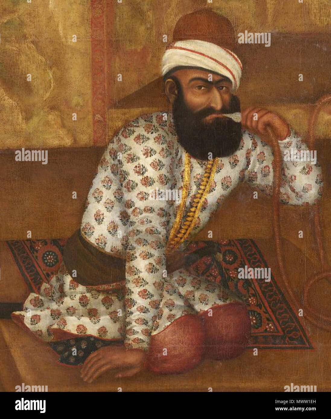 . فارسی : بریده‌ای کریم‌خان زند از تصویر در حال کشیدن قلیان . 9 avril 2009, 09:04:46 335 Karimkhancrop akdn. Banque D'Images