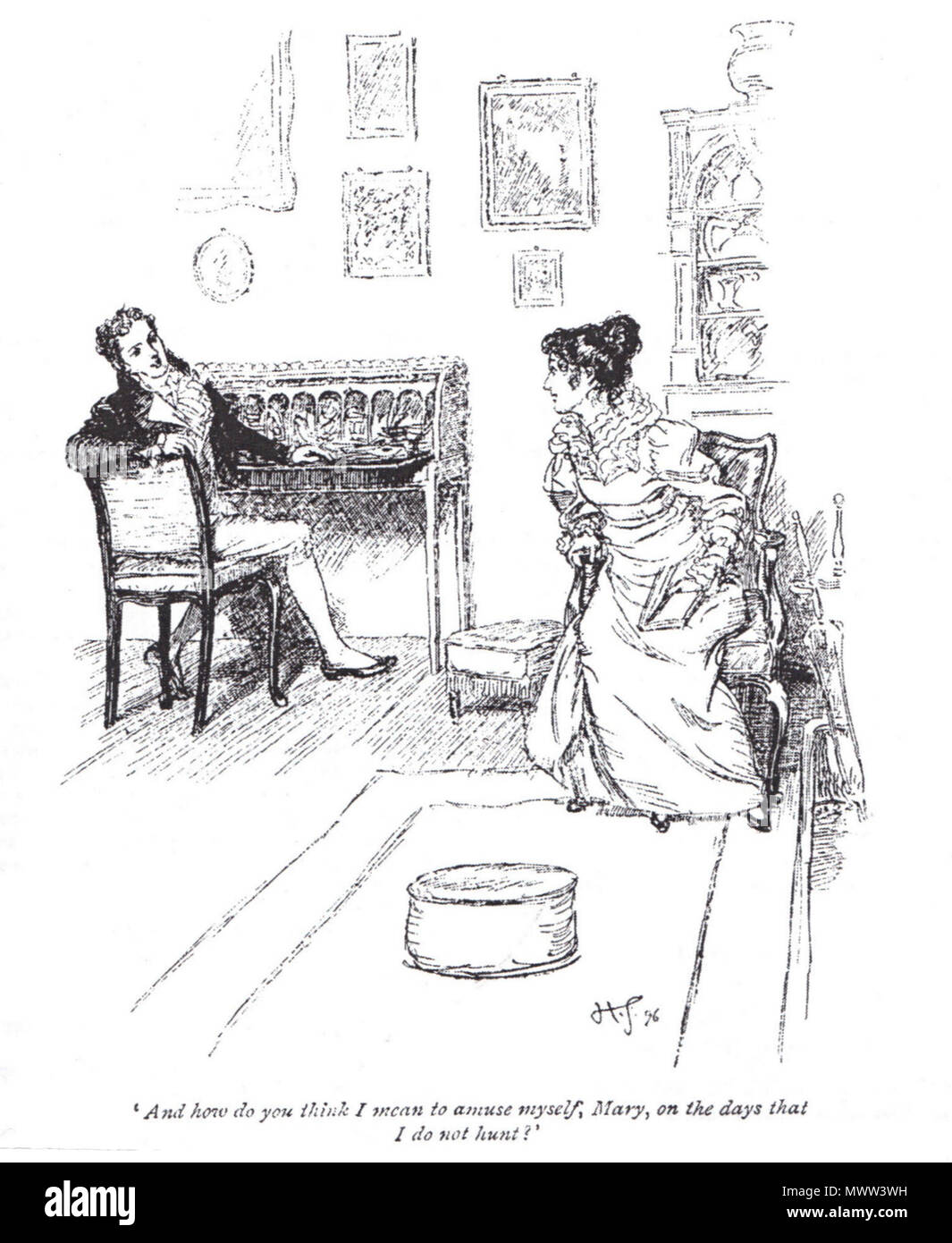 . English : Mansfield Park (Jane Austen), ch 22 : Henry Crawford annonce à sa soeur Marie, qu'il veut séduire Fanny Price . 1896. Hugh Thomson (1860-1920) 606 Thomson-MP-CH-22 Banque D'Images