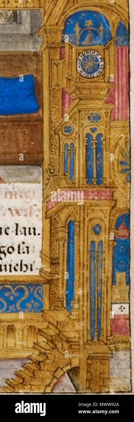 . Anglais : détail avec horloge médiévale . 7 juillet 2009. inconnu médiévale artiste 317 Joanna de Castille prier, accompagné de Jean l'Evangéliste, d'heures de Jeanne de Castille, Bruges, entre 1496 et 1506, d'autres, 18852 f. 288 réveil Banque D'Images