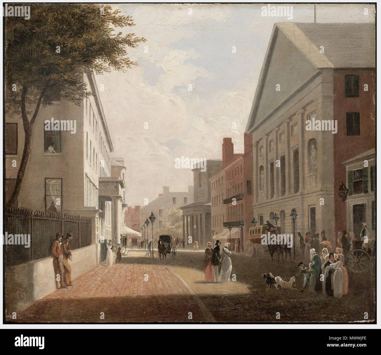 . Tremont Street, Boston. à propos de 1843. Philip Harry, American (né en Angleterre), 1843-1860. 34,92 x 40,96 cm (13 3/4 x 16 1/8 in.) Huile sur panneau. Musée des beaux-arts de Boston . vers 1843. Philippe TremontSt 615 Harry ca byPhilipHarry MFABoston Boston1843 Banque D'Images