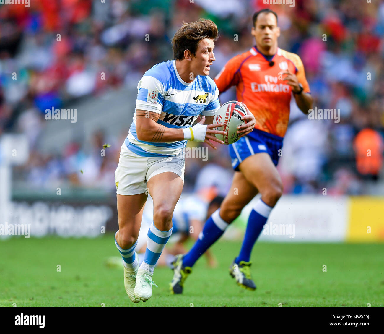 Londres, Royaume-Uni. 2e juin 2018. Luciano Gonzalez en action au cours de la HSBC World Rugby à 7 Series Londres : l'Ecosse contre l'Argentine au Stade de Twickenham, le samedi 02 juin 2018. L'Angleterre, Londres. Credit : Crédit : Wu G Taka Taka Wu/Alamy Live News Banque D'Images