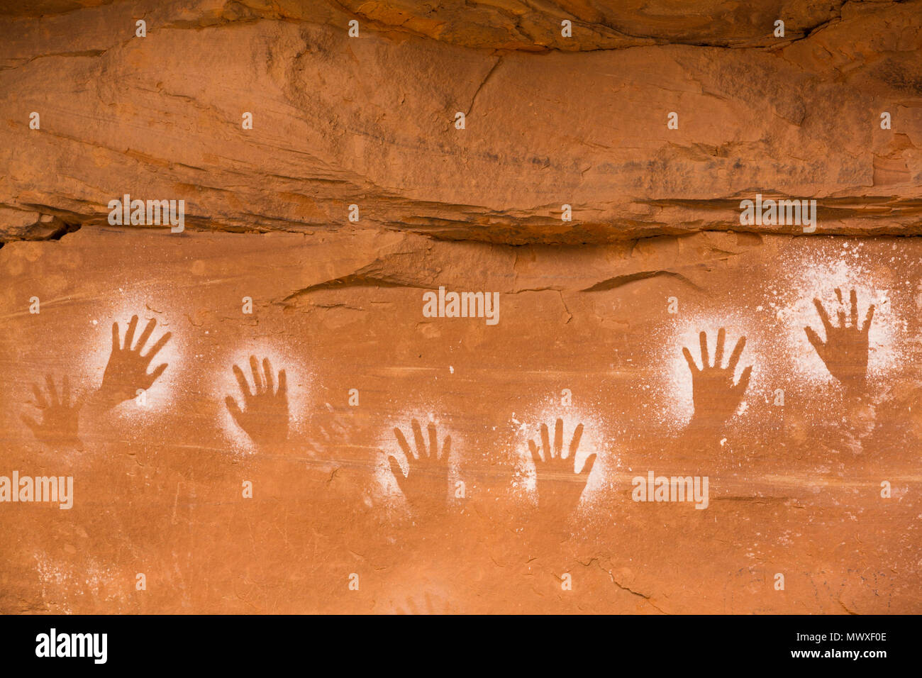 Empreintes de marche arrière, Pueblo ancestrales, jusqu'à 1000 ans, Fish Creek, Ours Oreilles National Monument, Utah, USA, Amérique du Nord Banque D'Images