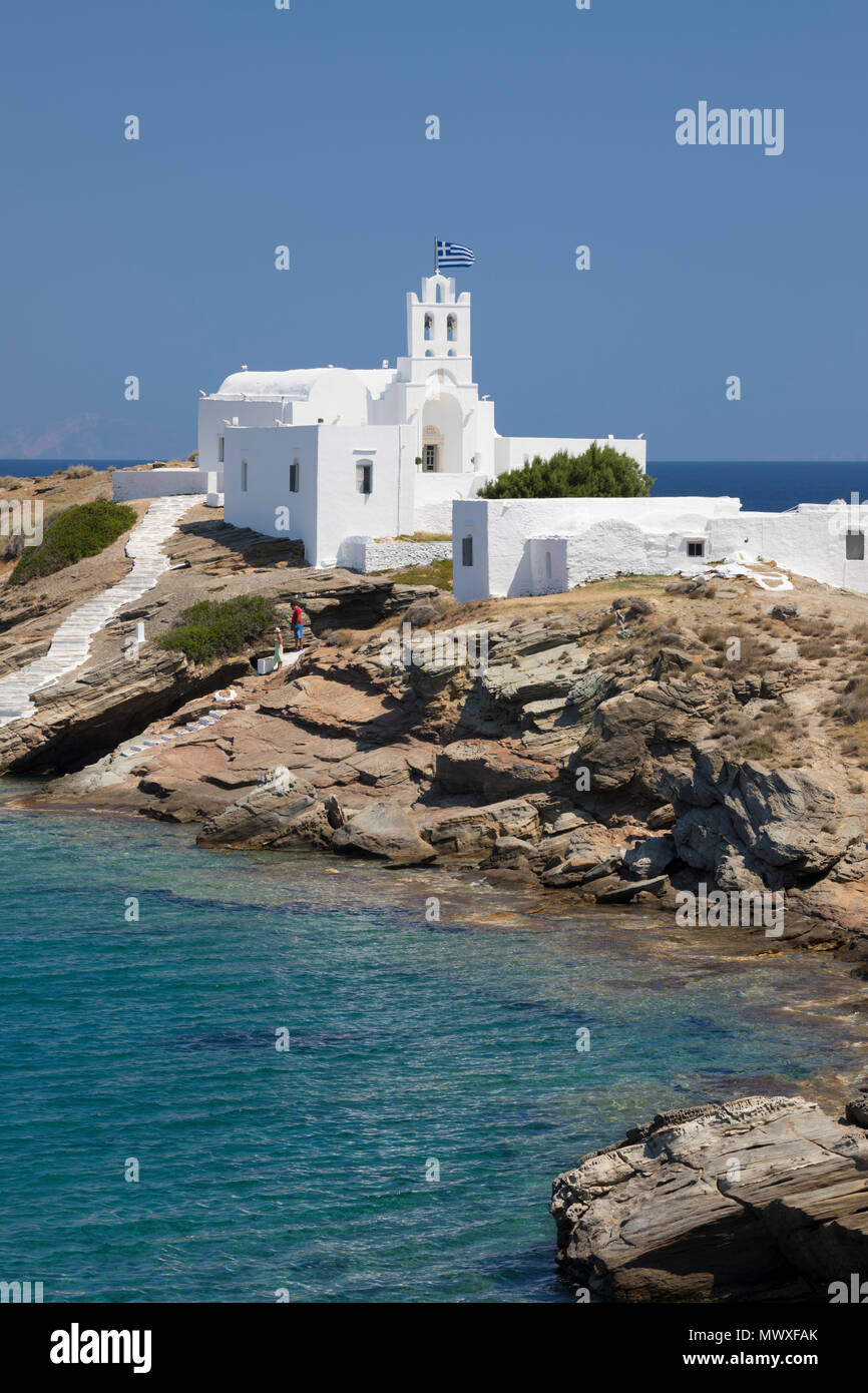 Avis de Chrisopigi Chrisopigi, Monastère, Sifnos, Cyclades, Mer Égée, îles grecques, Grèce, Europe Banque D'Images