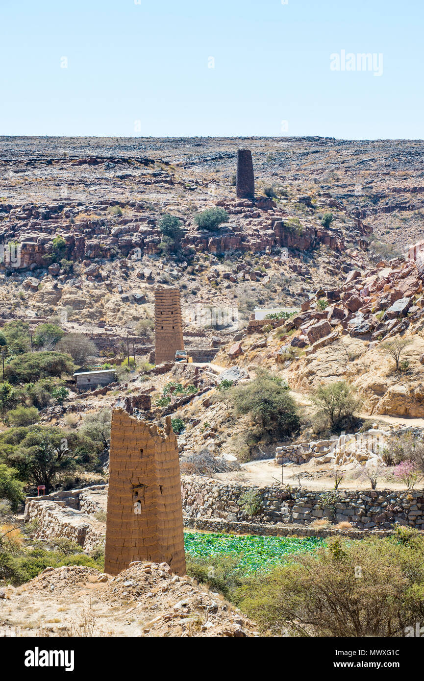 Village fortifié près de Abha, Arabie saoudite, Moyen Orient Banque D'Images