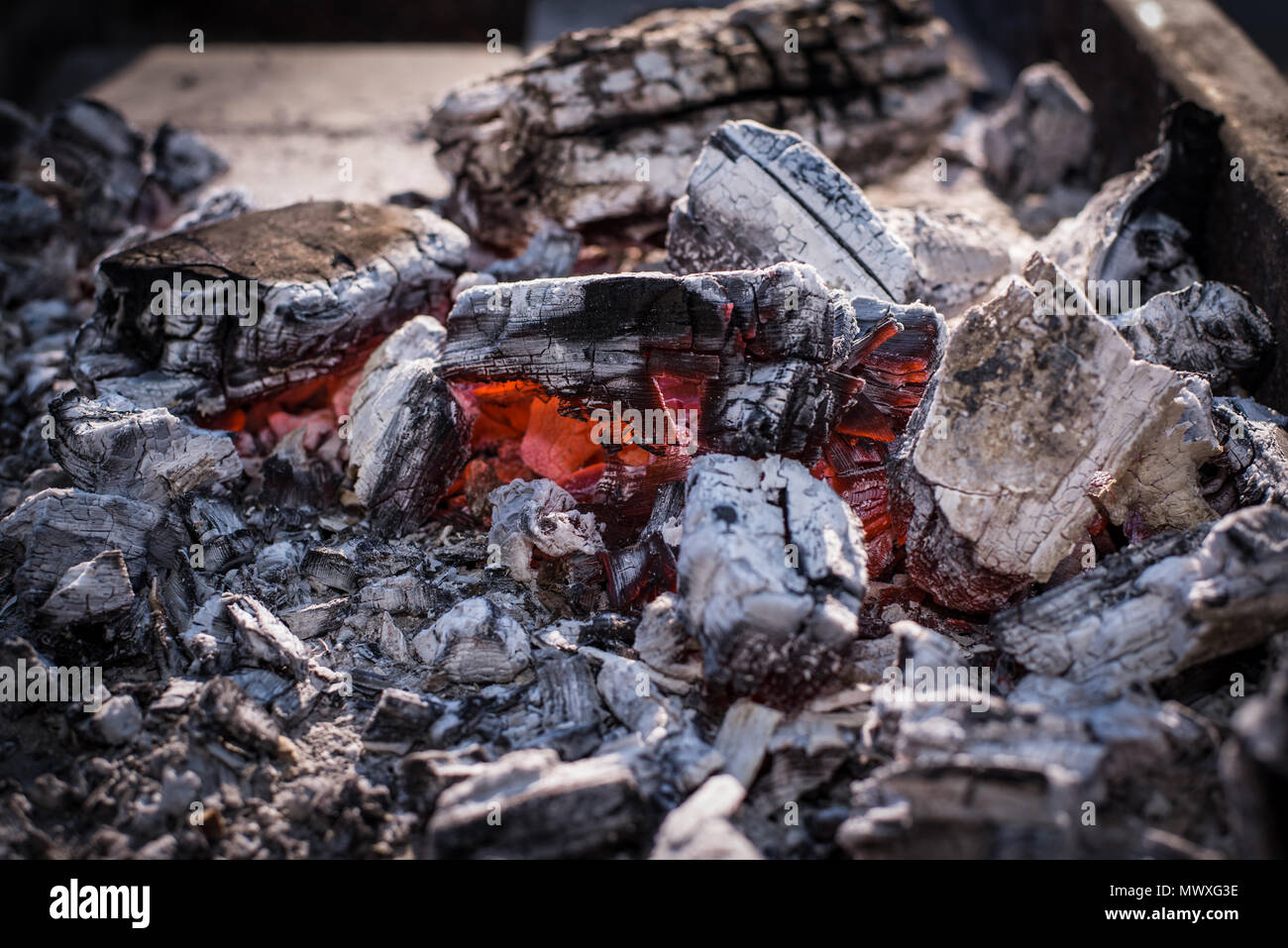 Les tisons fumants sont dans le grill Banque D'Images