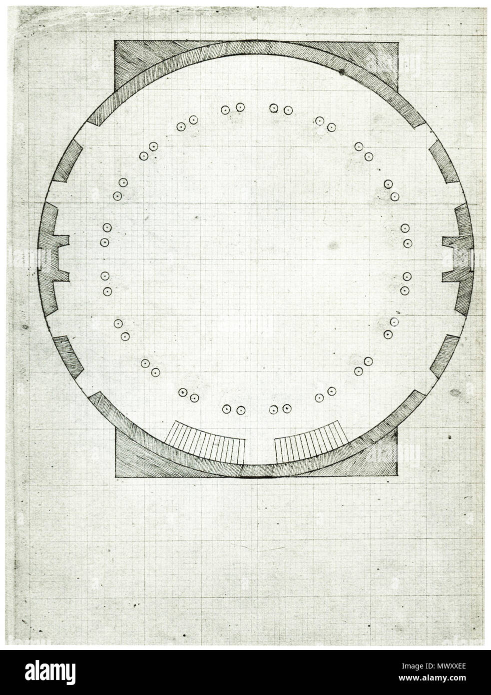 . Université de Virginie : "Plan de deuxième étage [ = dome prix] de Rotunda' par Thomas Jefferson, "ce dessin était autrefois partie d'une feuille double avec [ le plan du rez-de-chaussée ] (légende ainsi que de plus amples informations sur l'image en fonction de la source) . avant avril 1821. 622 Thomas Jefferson University of Virginia plan salle rotonde dôme Banque D'Images