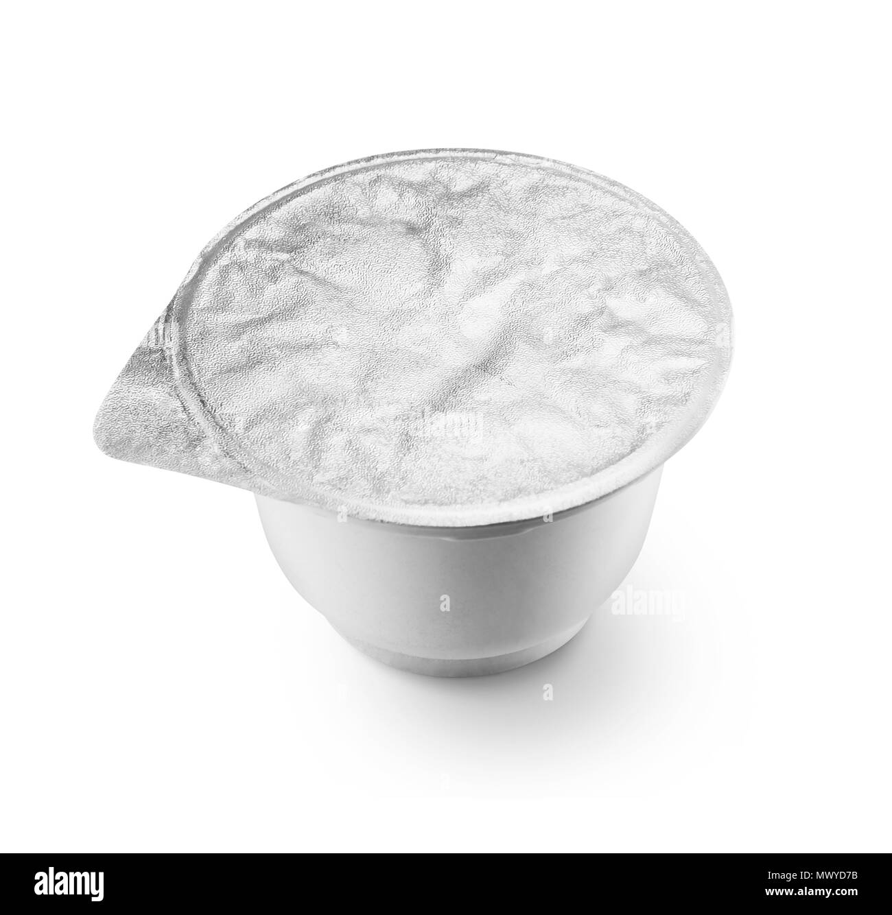 Tasse en plastique sur fond blanc Banque D'Images